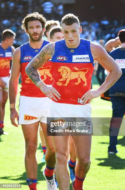 Mitch Robinson of the Lions leaves the ground after losing during the round three AFL match between the Port Adelaide Power and the Brisbane Lions at...