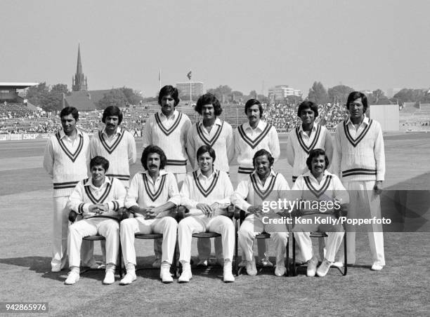 The Pakistan team before the Prudential World Cup match between Pakistan and West Indies at Edgbaston, Birmingham, 11th June 1975. : Pervez Mir,...