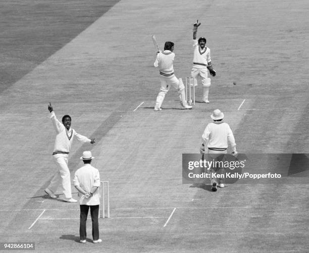 Viv Richards of West Indies traps Pakistan batsman Zaheer Abbas LBW for 31 runs during the Prudential World Cup match between Pakistan and West...