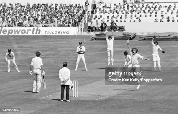 England batsman Alan Knott is dismissed for 14 runs, trapped LBW by Gary Gilmour of Australia during the 3rd Test Match match between England and...