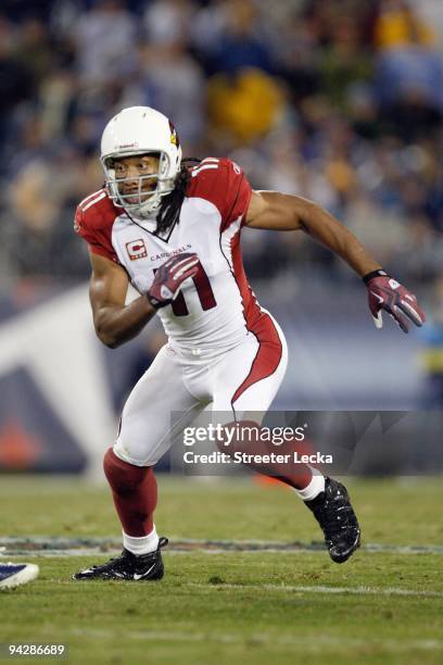 Larry Fitzgerald of the Arizona Cardinals moves on the field during the game against the Tennessee Titans at LP Field on November 29, 2009 in...