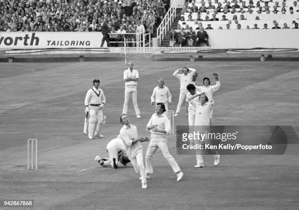 England fielder Frank Hayes reacts after failing to run out Australian batsman Gary Gilmour during the Prudential World Cup Semi Final between...