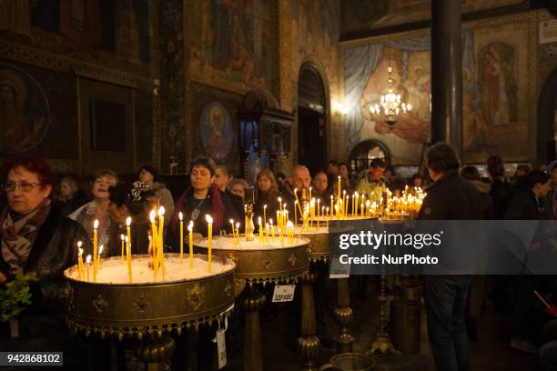 Patriarch Neophyte participates in the removal of the Christ's shroud on Holy Friday at the Metropolitan Cathedral - St. Nedelya on April 6, Sofia,...