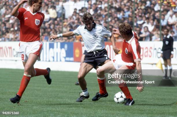 Pierre Littbarski of West Germany in action during the 1982 FIFA World Cup group match between West Germany and Austria at the El Molinón on June 25,...
