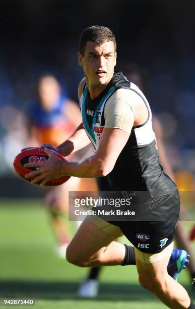 Tom Rockliff of Port Adelaide during the round three AFL match between the Port Adelaide Power and the Brisbane Lions at Adelaide Oval on April 7,...