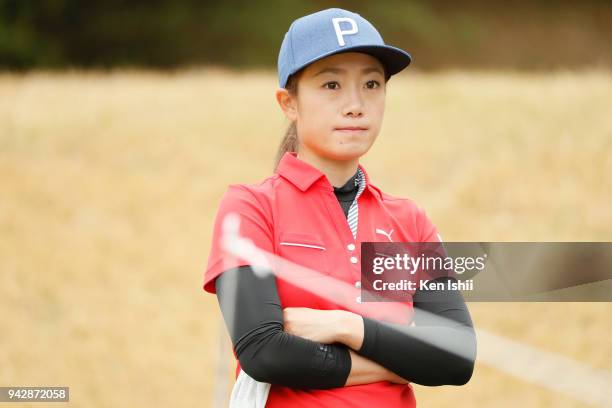 Erina Yamato of Japan watches on the 2nd hole during the final round of the Hanasaka Ladies Yanmar Golf Tournament at Biwako Country Club on April 6,...