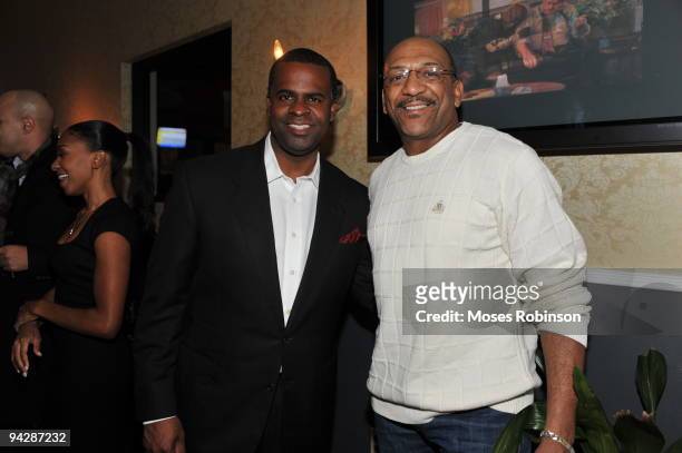 Atlanta mayor-elect Kasim Reed and actor Tony Vaughan attend the "Meet The Browns" and "House Of Payne" wrap party at Ten Pin Alley at Atlantic...