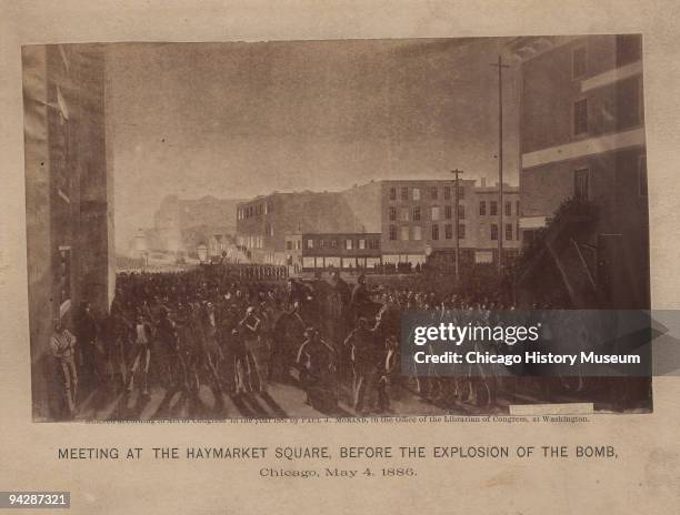 Illustration depicting the meeting at the Haymarket Square, before the explosion of the bomb, Chicago, May 1886.