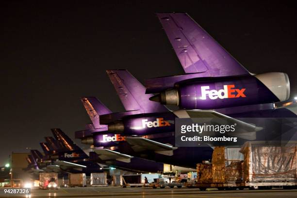 FedEx Express MD-10 aircraft sit on the tarmac at the FedEx Express hub at Memphis International Airport in Memphis, Tennessee, U.S., on Friday, Dec....