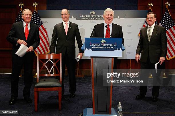 Sen. Tom Harkin , Sen. Robert Casey , Sen. Christopher Dodd , and Sen. Paul Kirk participate in a news conference on health care reform on Capitol...