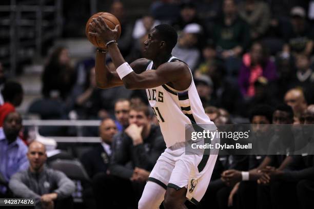 Tony Snell of the Milwaukee Bucks attempts a shot in the first quarter against the Brooklyn Nets at the Bradley Center on April 5, 2018 in Milwaukee,...