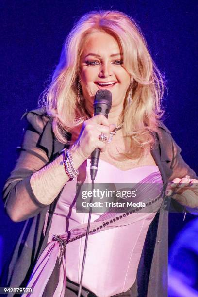 British singer Bonnie Tyler performs during she celebrates her 40-year career at Mehr! Theatre on April 6, 2018 in Hamburg, Germany.