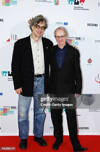 Wim Wenders and Ken Loach attend the Film Gala at the Lichtburg Essen on December 11, 2009 in Essen, Germany. The Film Gala Honors Director Ken Loach...