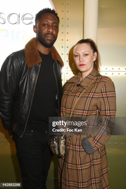 Actors Thomas N'Gijol and Karole Rocher attend the Mosaert Fabrique Party at Le Bon Marche on April 6, 2018 in Paris, France.