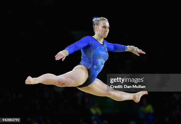 Elsabeth Black of Canada competes in the floor exercise in the Women's Individual All-Around Final during Gymnastics on day three of the Gold Coast...