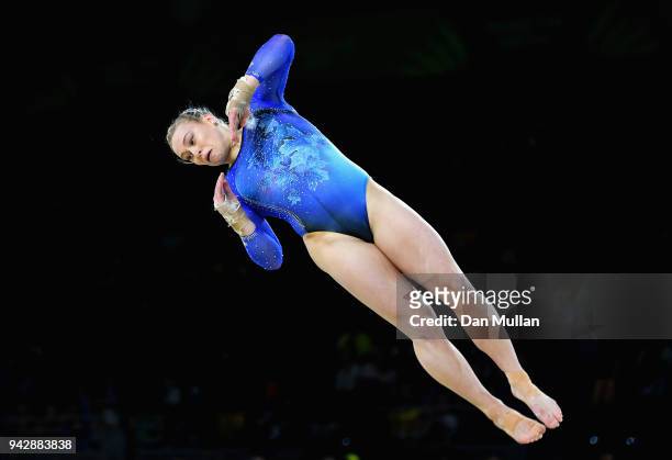 Elsabeth Black of Canada competes in the floor exercise in the Women's Individual All-Around Final during Gymnastics on day three of the Gold Coast...
