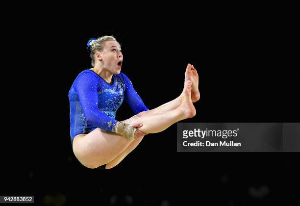 Elsabeth Black of Canada competes in the floor exercise in the Women's Individual All-Around Final during Gymnastics on day three of the Gold Coast...