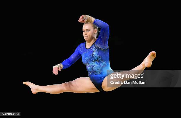 Elsabeth Black of Canada competes in the floor exercise in the Women's Individual All-Around Final during Gymnastics on day three of the Gold Coast...