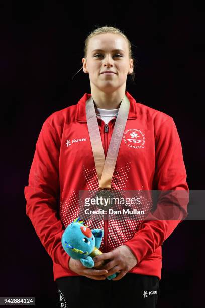 Gold medalist Elsabeth Black of Canada looks on during the medal ceremony for the Women's Individual All-Around Final during Gymnastics on day three...
