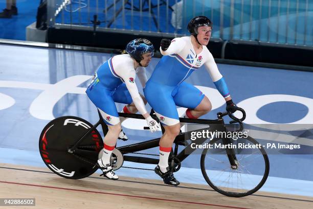 Scotland's Neil Fachie and pilot Matt Rotherham win gold in the Men's B&VI Sprint Finals - Gold at the Anna Meares Velodrome during day Three of the...