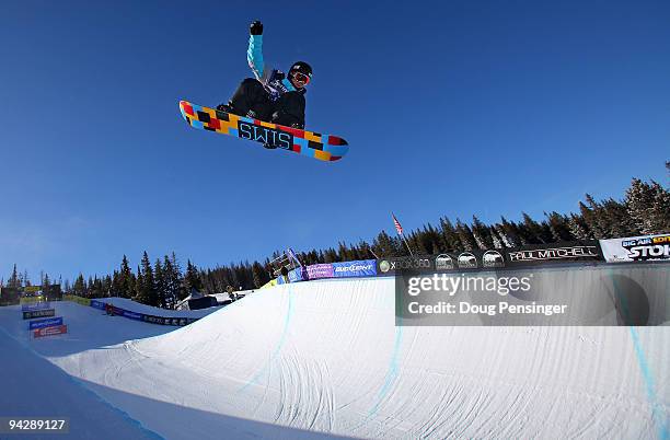 Steve Fisher of the USA does a frontside air during a practice session for the US Snowboarding Grand Prix Men's Qualifier on the Main Vein Half Pipe...