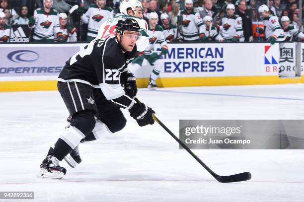 Trevor Lewis of the Los Angeles Kings skates on ice during a game against the Minnesota Wild at STAPLES Center on April 5, 2018 in Los Angeles,...