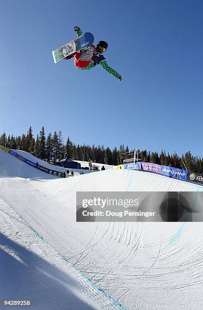 Ryoh Aono of Japan does a frontside air above the pipe during the US Snowboarding Grand Prix Men's Qualifier on the Main Vein Half Pipe on December...