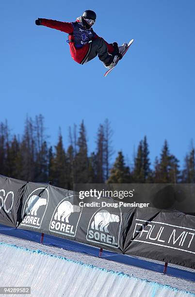 Broc Waring of the USA does a frontside air above the pipe during the US Snowboarding Grand Prix Men's Qualifier on the Main Vein Half Pipe on...