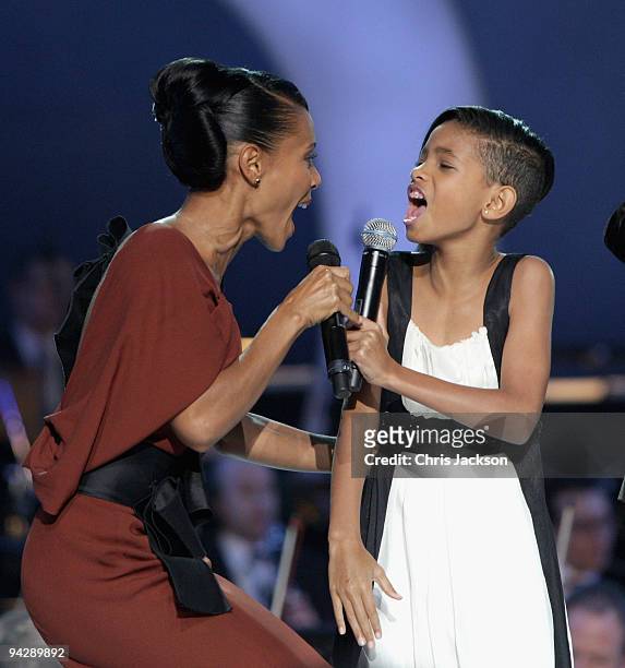 Jada Pinkett Smith and Willow Smith sing on stage during the Nobel Peace Prize Concert at Oslo Spektrum on December 11, 2009 in Oslo, Norway....