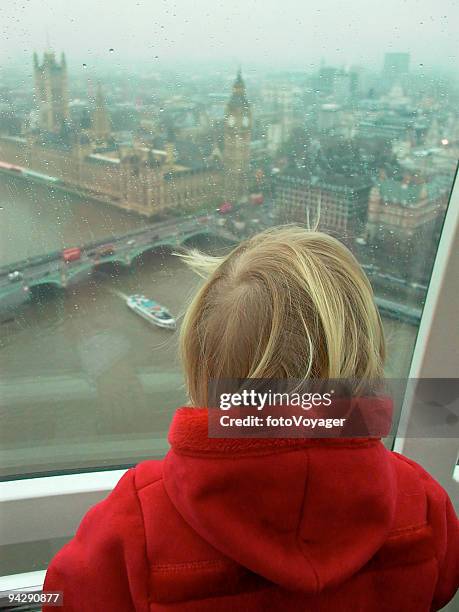 child looking over london - london eye aerial view stock pictures, royalty-free photos & images
