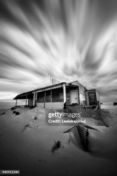 tin city in stockton beach before sunset. port stephens. anna bay. australia. - port stephens stock pictures, royalty-free photos & images