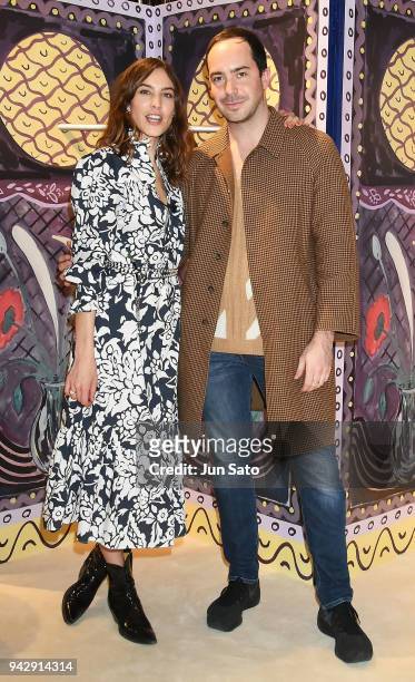 Alexa Chung and Edwin Bodson of Managing Director of ALEXACHUNG attend the promotional event for ALEXACHUNG Virginia Collection at Isetan Shinjuku...
