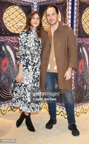 Alexa Chung and Edwin Bodson of Managing Director of ALEXACHUNG attend the promotional event for ALEXACHUNG Virginia Collection at Isetan Shinjuku...