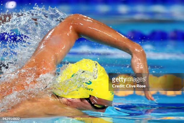 Jack Cartwright of Australia competes during the Men's 100m Freestyle Semifinal 1 on day three of the Gold Coast 2018 Commonwealth Games at Optus...