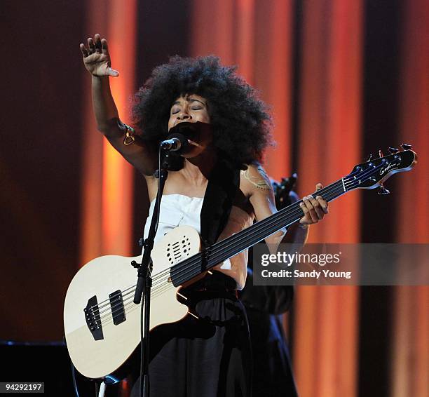 Esperanza Spalding performs during the Nobel Peace Prize Concert at Oslo Spektrum on December 11, 2009 in Oslo, Norway.