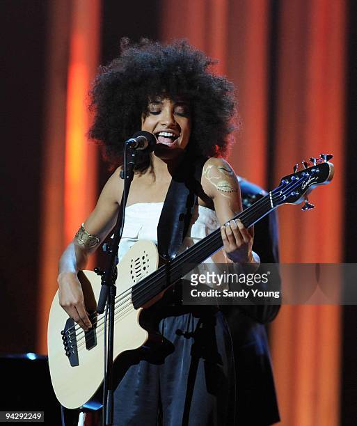 Esperanza Spalding performs during the Nobel Peace Prize Concert at Oslo Spektrum on December 11, 2009 in Oslo, Norway.