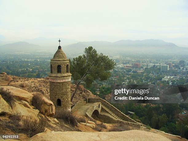 riverside viewed from mount rubidoux. - riverside california stock-fotos und bilder