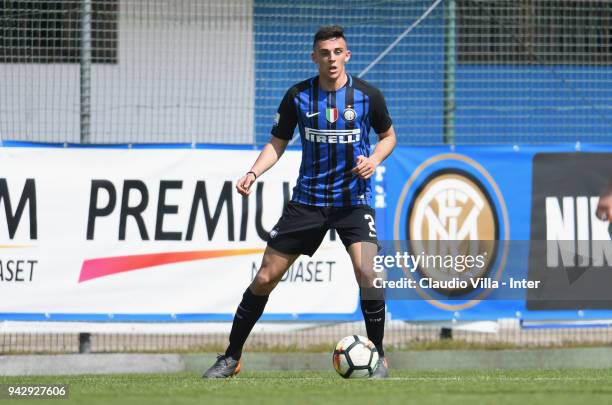 Gabriele Zappa of FC Internazionale in action during the Primavera Serie A match between FC Internazionale U19 and Genoa CFC U19 at Stadio Breda on...