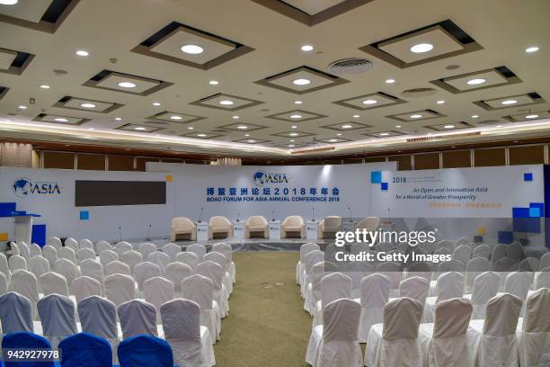 Inner view of the BFA International Convention Center where the Boao Forum for Asia Annual Conference 2018 will be held on April 7, 2018 in Boao,...