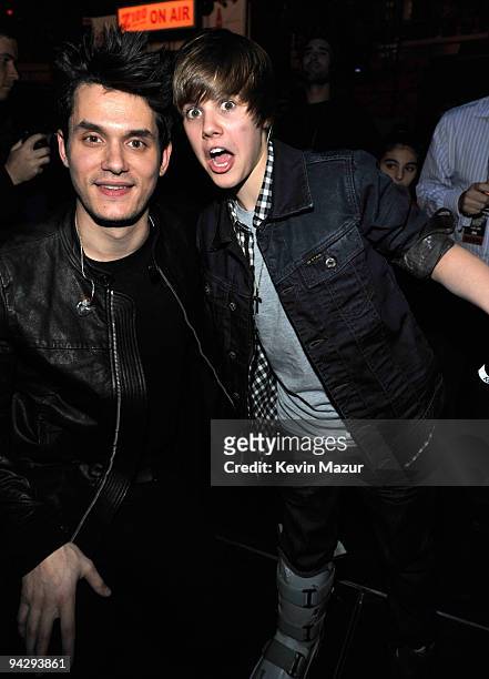 John Mayer and Justin Bieber attends Z100's Jingle Ball 2009 presented by H&M at Madison Square Garden on December 11, 2009 in New York City.