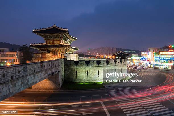 the north gate of hwaseong fortress - suwon stock pictures, royalty-free photos & images