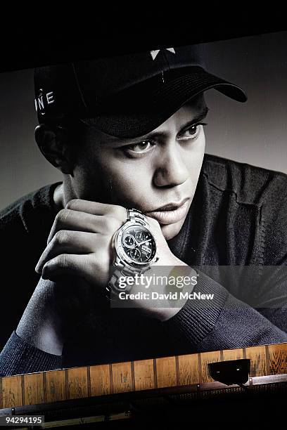 Heuer watch billboard with an image of golf legend Tiger Woods is shown on December 11, 2009 in Los Angeles, California. Woods announced that he will...