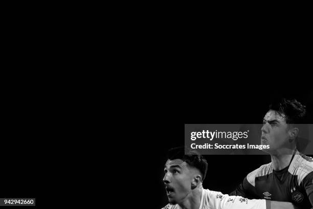 Andrija Novakovich of Telstar, Bram van Vlerken of PSV U23 during the Dutch Jupiler League match between Telstar v PSV U23 at the Rabobank IJmond...