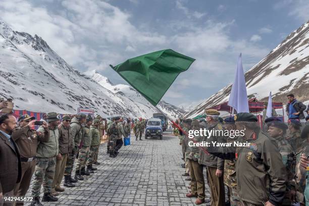 Indian army's Lieutenant General A K Bhatt, The General Officer Commanding 15 Corps, along with many senior Indian army officers flags off the...