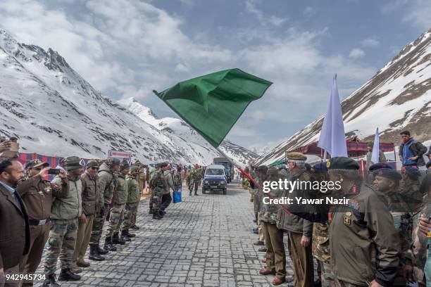 Indian army's Lieutenant General A K Bhatt, The General Officer Commanding 15 Corps, along with many senior Indian army officers flags off the...