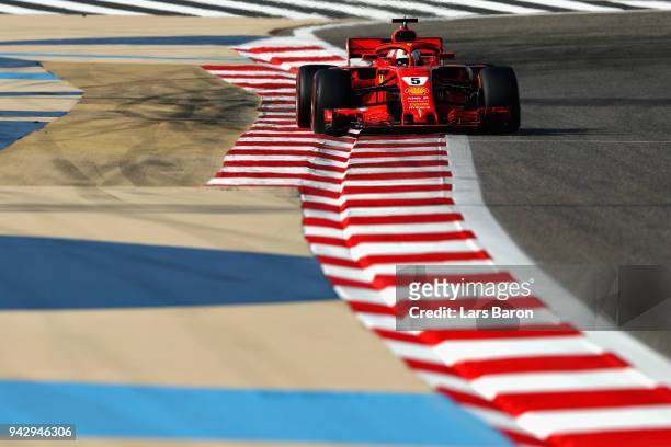 Sebastian Vettel of Germany driving the Scuderia Ferrari SF71H on track during final practice for the Bahrain Formula One Grand Prix at Bahrain...
