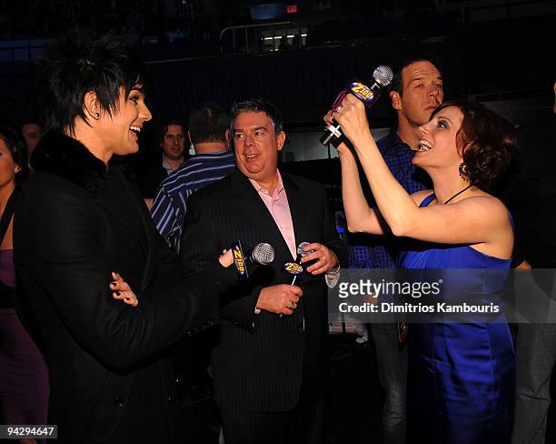 Adam Lambert, Z100 DJ's Elvis Duran, and Danielle Monaro attend Z100's Jingle Ball 2009 presented by H&M at Madison Square Garden on December 11,...
