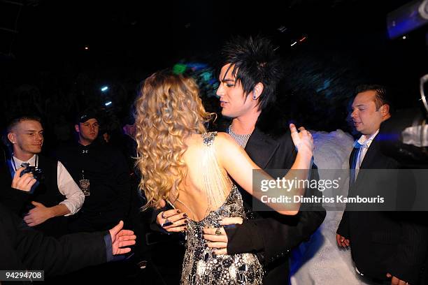 Taylor Swift and Adam Lambert attend Z100's Jingle Ball 2009 presented by H&M at Madison Square Garden on December 11, 2009 in New York City.