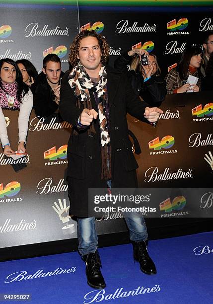 David bisbal arrives at the ''40 Principales'' Awards at the Palacio de Deportes on December 11, 2009 in Madrid, Spain.