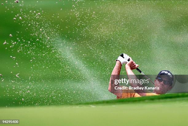 Nick O'Hern of Australia plays a shot out of the bunker on the 15th hole during day three of the 2009 Australian PGA Championship at Hyatt Regency...